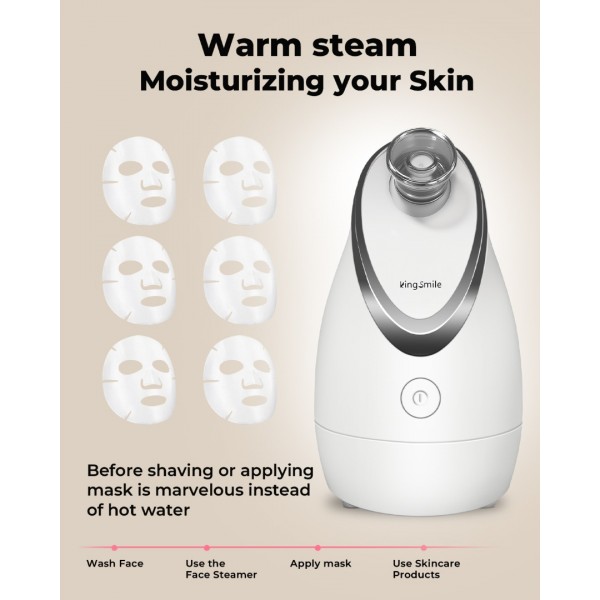 Kingsmile Facial Steamer for Face, 3 in 1 Face Steamer for Facial Deep Cleaning, Compact Nano Steamer - Aromatherapy, Adjustable Nozzle Warm Powerful Steam for Home SPA, Face Humidifier- SPA Headband